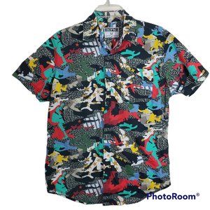 Staple Men's Short Sleeve Button Front Abstract Retro Print Shirt Medium